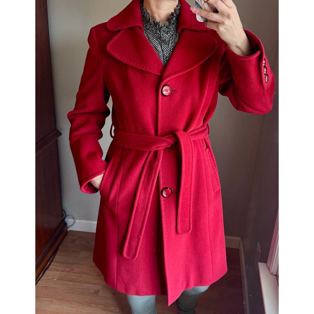 Ellen Tracy Long Button Down Belted Peacoat Trenchcoat Wool/Angora blend Size 12